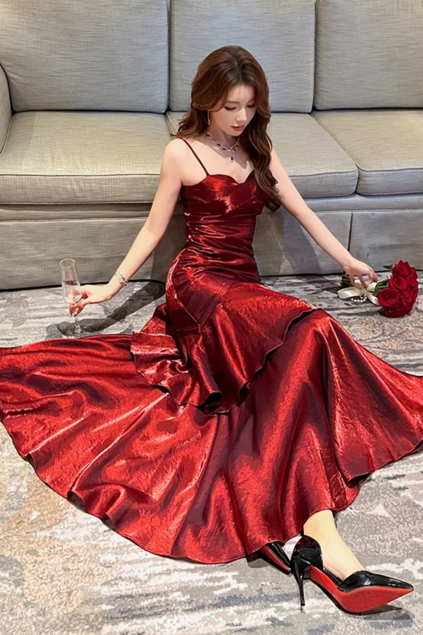 temporary love satin mermaid dress wine Wine Red Sweetheart Mermaid Straps Satin Party Dress, Prom Dress KPP21 –  kateprom