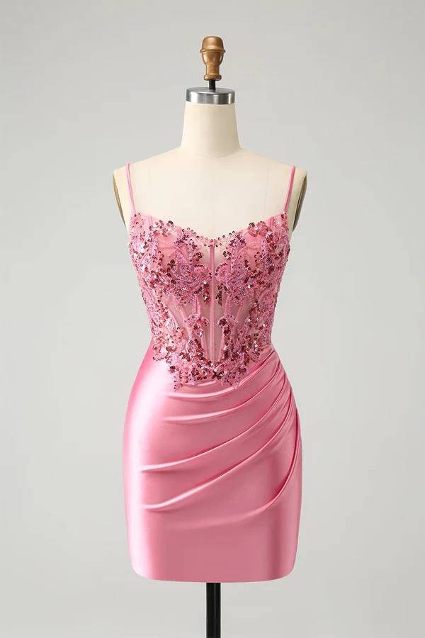 Corset Pink Tight Short Homecoming Dress Mini Dress with Beadings KPH0 –  kateprom