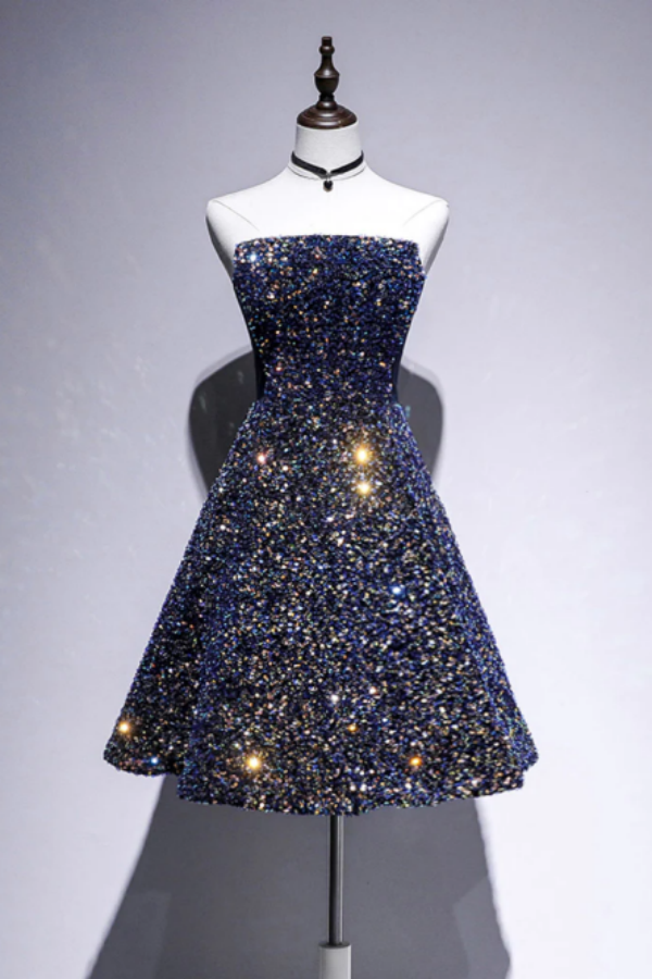 Dark Blue A Line Sequin Lace Short Prom Dress, Blue Homecoming Dress K kateprom Dark Blue A Line Sequin Lace Short Prom Dress, Blue Homecoming Dress K kateprom
