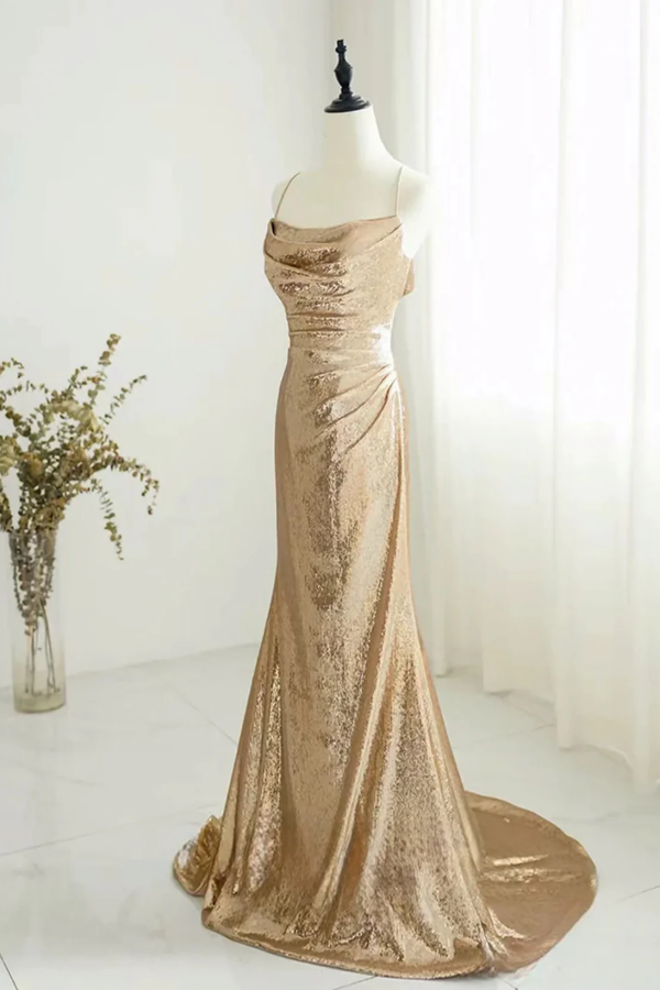 turkish elegant dresses Elegant Gold Ruffle Sparkly Prom Dresses Off the Shoulder Evening Gown –  Viniodress main image 1