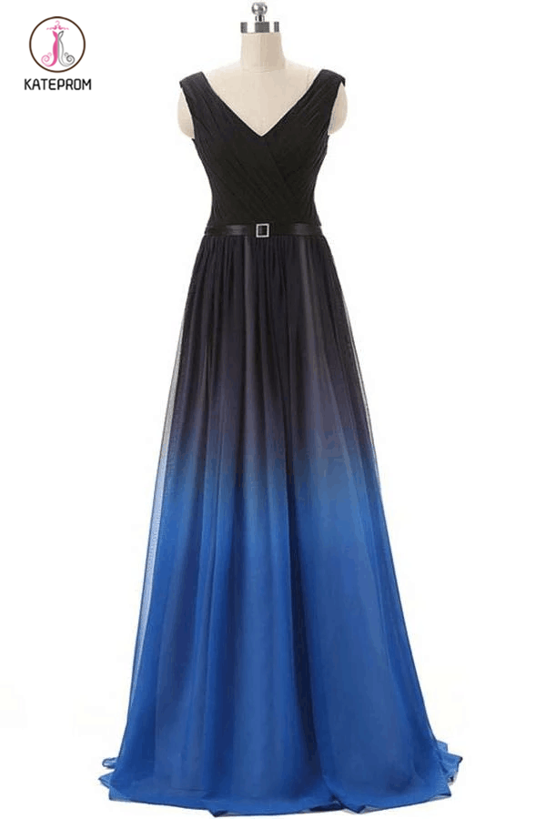 A line Royal Blue Prom Dress,Black And Royal Blue Gradient Ombre Chiff kateprom A line Royal Blue Prom Dress,Black And Royal Blue Gradient Ombre Chiff kateprom