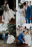White Chiffon Cheap Two Piece 3/4 Sleeve Wedding Dresses | Bridal Gowns KPW0133