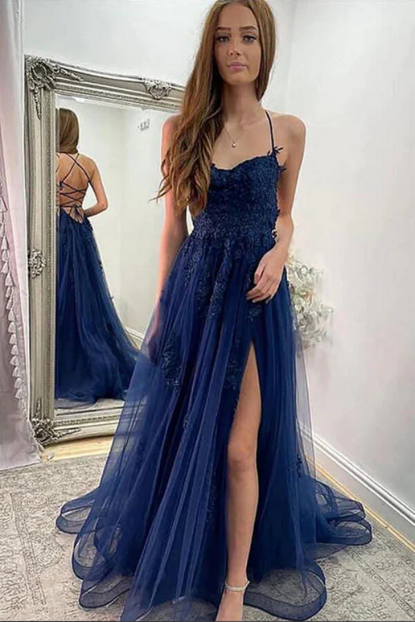 Navy blue lace gown online