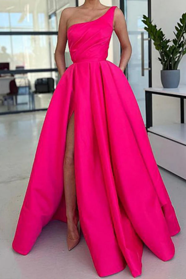 open lace back dress A Line Prom Dress One Shoulder Black Long Appliqued Evening Dress main image 1