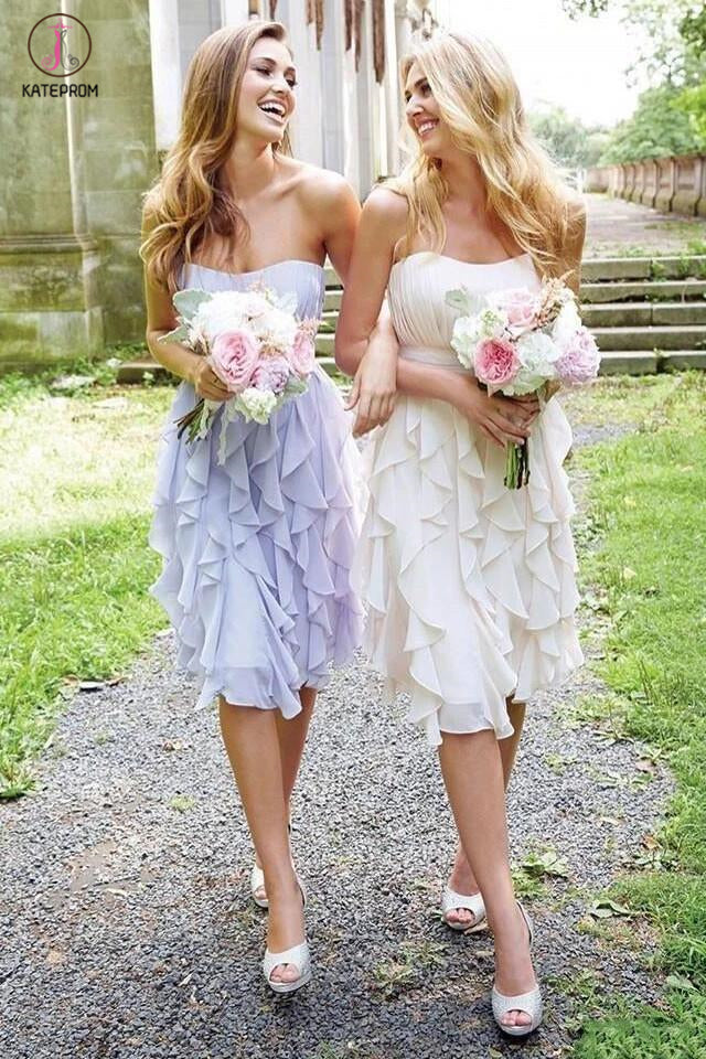 Empire Strapless Chiffon with Ruffles Knee-length Short Bridesmaid Dre –  kateprom