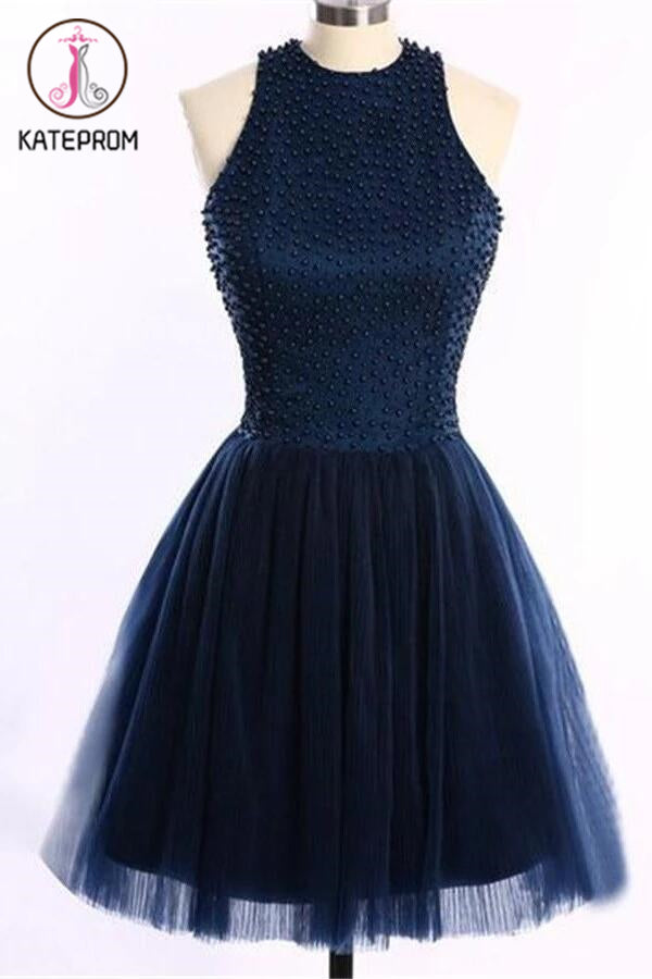 Navy Blue O-Back Short Prom Dresses Homecoming Dress KPH0066 – kateprom