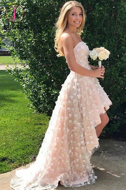 beach hoco dress High-low Strapless homecoming dress,Cute Wedding Dress,High-low – kateprom Navy Blue Satin Long line silhouette with a quince Material:59%POLYESTER,41%LINEN