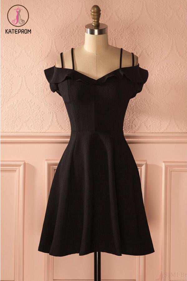 Skater Dresses For Homecoming Kateprom Simple Strap Black Short Satin Graduation Dresses, A Line Ruc kateprom Skater Dresses For Homecoming Kateprom Simple Strap Black Short Satin Graduation Dresses, A Line Ruc kateprom
