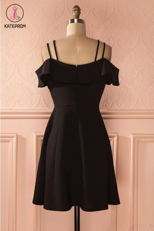 Kateprom Simple Strap Black Short Satin Graduation Dresses, A Line Ruc –  kateprom