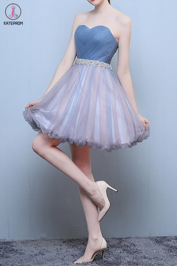Kateprom Princess Steel Blue Sweetheart Tulle Short Homecoming Dress, kateprom Kateprom Princess Steel Blue Sweetheart Tulle Short Homecoming Dress, kateprom