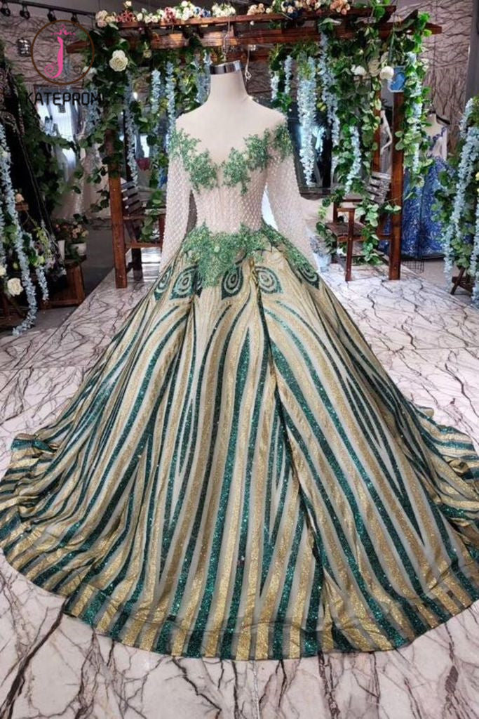 Kateprom Unique Puffy Long Sleeves Long Graduation Dresses, Sheer Neck kateprom Kateprom Unique Puffy Long Sleeves Long Graduation Dresses, Sheer Neck kateprom