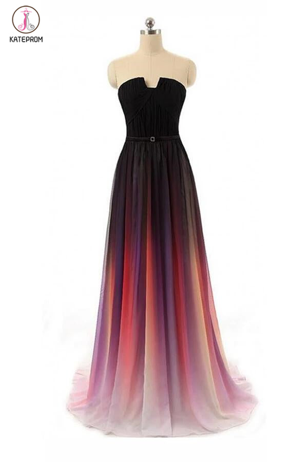 A-line Black Navy Blue Ombre Chiffon Long Prom Dress,Bridesmaid Dresse   kateprom