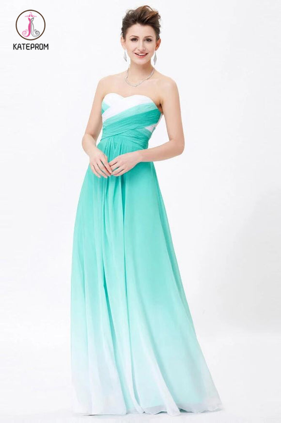 A-line Sweetheart Sleeveless Chiffon Ombre Bridesmaid Dress,Long Prom Gowns KPB0088