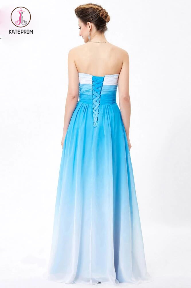 Blue Ombre A-line Sweetheart Pleats Floor Length Bridesmaid Dress,Prom – kateprom