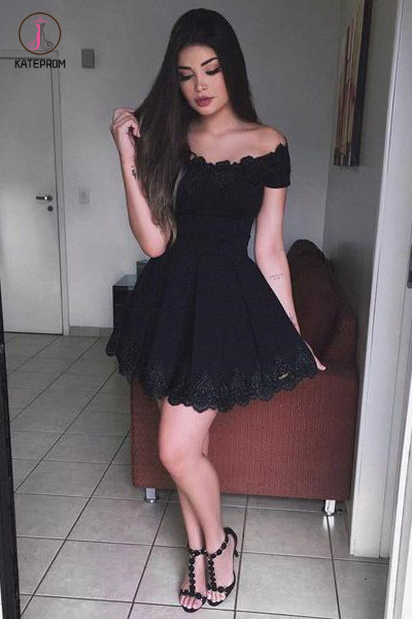 Black Off-the-shoulder Lace Homecoming Dress,Short Prom Dress for Teen –  kateprom
