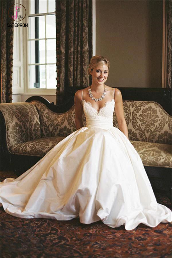 A-line V-neck Sleeveless Spaghetti Strap Lace Wedding Dress,Beach Wedd –  kateprom