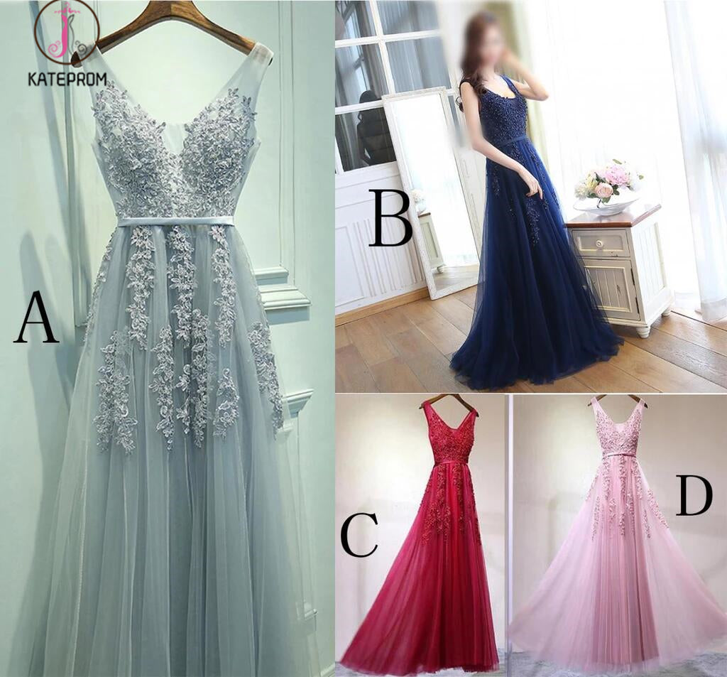 A-Line V-Neck Sage Corset Lace Appliques Tulle Prom Dress