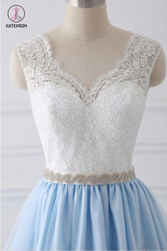 Elegant A Line V Neck Apricot Long Prom Dress with Appliques main image 1