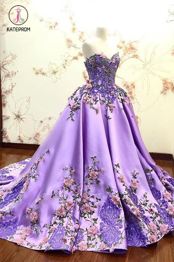Lilac Ball Gown Sweetheart Prom Dress, Gorgeous Party Dress with Lace kateprom Lilac Ball Gown Sweetheart Prom Dress, Gorgeous Party Dress with Lace kateprom
