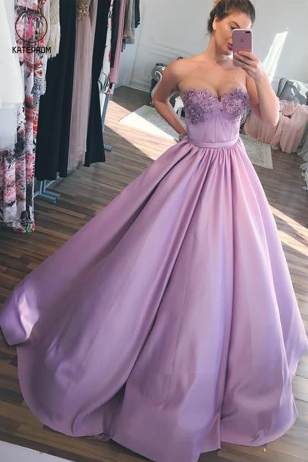 Lilac Sweetheart Ball Gown, Puffy Floor Length Quinceanera Dress, Appl –  kateprom
