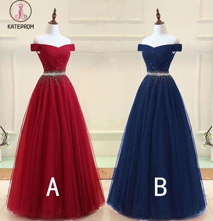 2478 Burgund Off-Shoulder Tulle Dress main image 1
