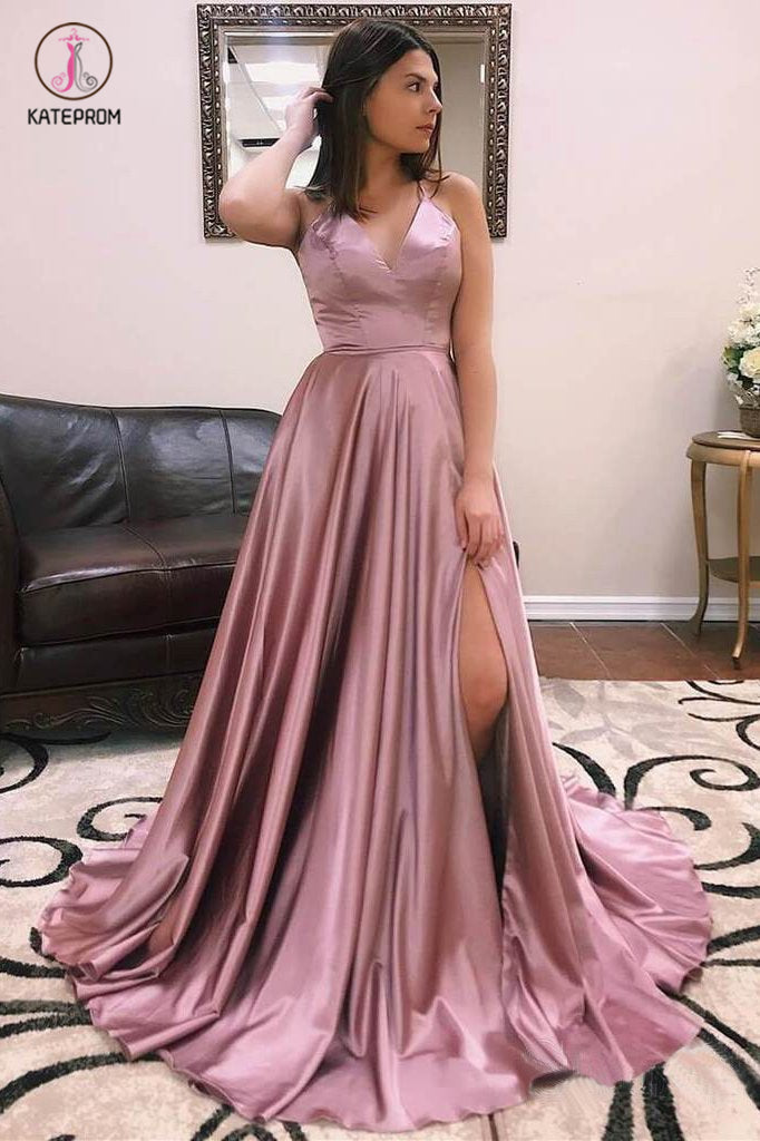 Simple V Neck Sleeveless Long Graduation Dress