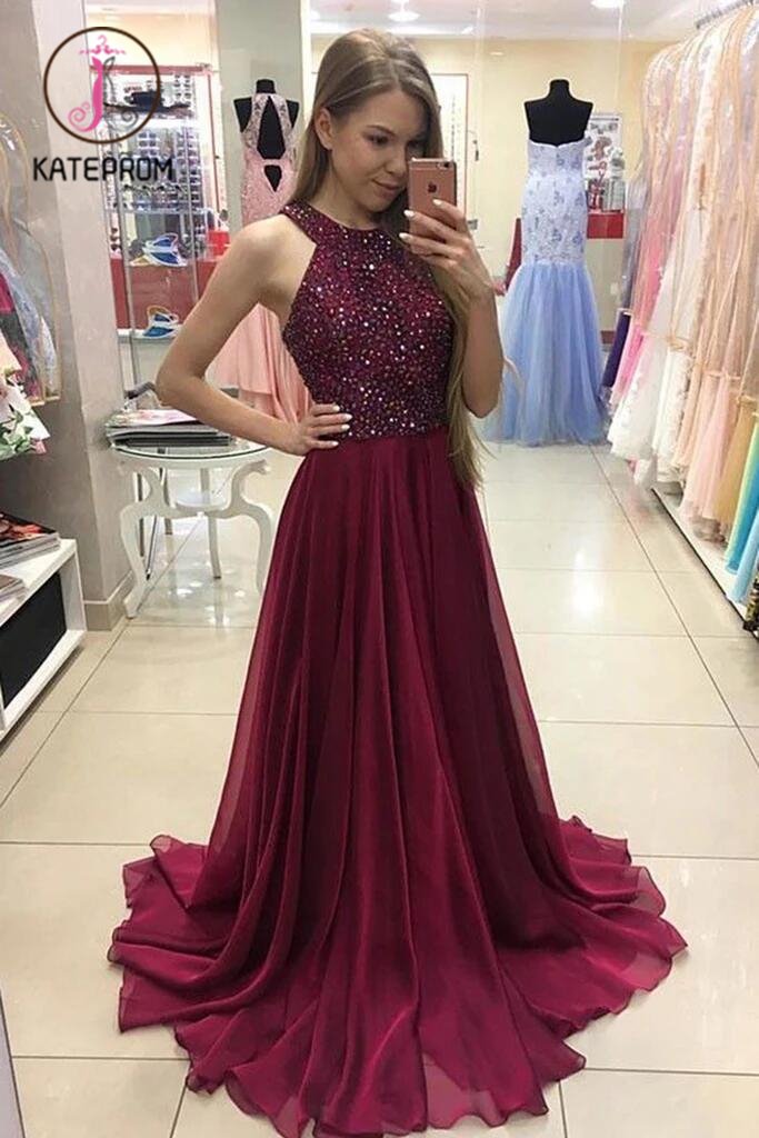 Long Prom Dress Halter Neckline,Chiffon O-neck Long Dress with Rhinest kateprom Long Prom Dress Halter Neckline,Chiffon O-neck Long Dress with Rhinest kateprom