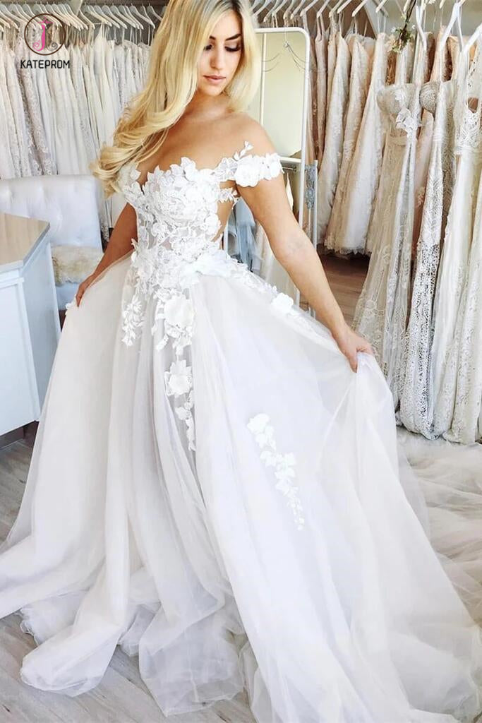 New See Through Off the Shoulder Wedding Dresses Cap Sleeve Lace Tulle kateprom New See Through Off the Shoulder Wedding Dresses Cap Sleeve Lace Tulle kateprom