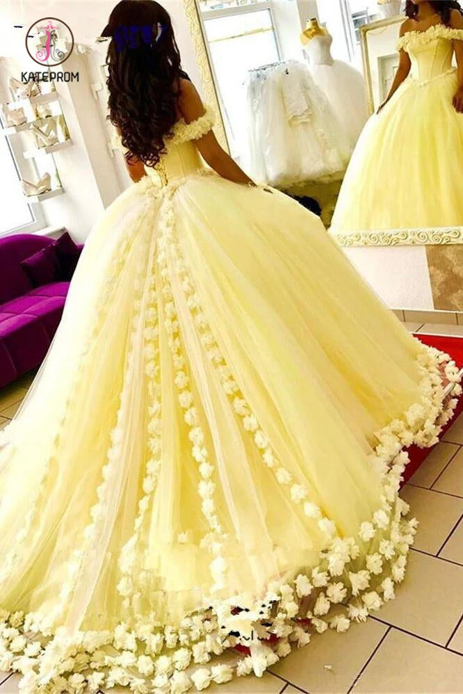 Yellow Sweet 16 Ball Gown Yellow Ball Gown Quinceanera Dresses 3D