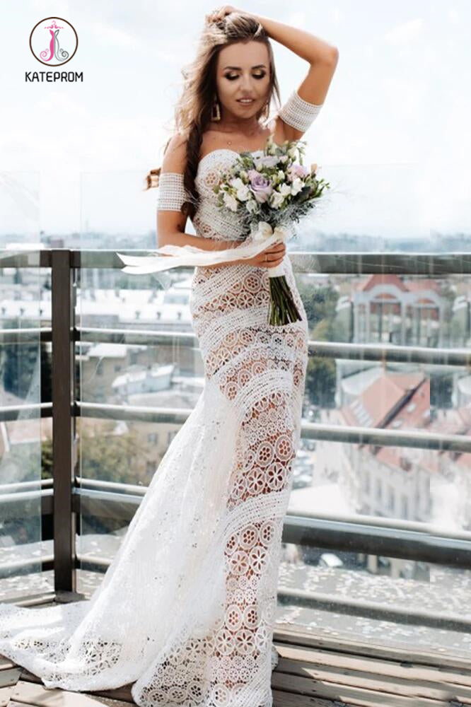 Sexy Sweetheart Neck Lace Bridal Dress Beach Wedding Dresses, Sexy Boh – kateprom Sexy Sweetheart Neck Lace Bridal Dress Beach Wedding Dresses, Sexy Boh – kateprom