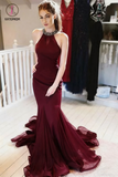 Stunning Halter Green Prom Dress with Beading Mermaid Tulle Evening Gown KPP0722