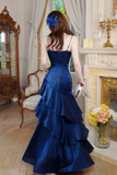 A Line Satin Blue Long Prom Dress, Long Evening Dress KPP2232