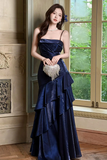 A Line Satin Blue Long Prom Dress, Long Evening Dress KPP2232