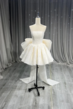 White Satin Lace Short Prom Dress, Cute A Line Knee Length Party Dress KPH0804