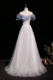 Shiny Tulle Sequins Long Prom Dres, Beautiful A Line Evening Party Dress KPP2246