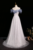 Shiny Tulle Sequins Long Prom Dres, Beautiful A Line Evening Party Dress KPP2246