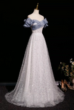 Shiny Tulle Sequins Long Prom Dres, Beautiful A Line Evening Party Dress KPP2246