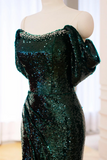 Green Sequins Long Prom Dress, Mermaid Off the Shoulder Party Dress KPP2207