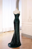 Green Sequins Long Prom Dress, Mermaid Off the Shoulder Party Dress KPP2207