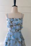 Light blue floral dress on a mannequin against a white background