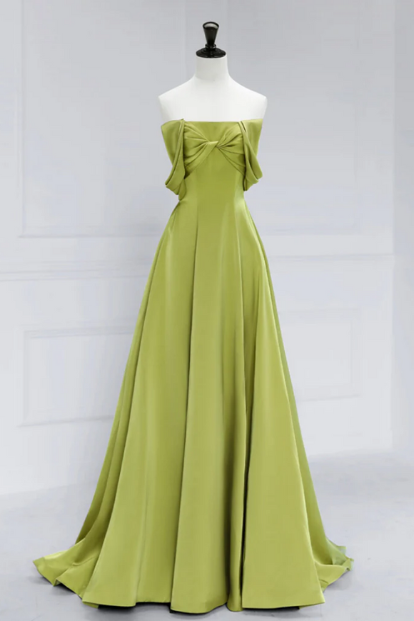 A Line Off Shoulder Satin Green Long Prom Dress, Long Formal Dress KPP2230