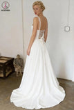 Kateprom A-Line Straps Sweep Train Sleeveless Stain Simple Wedding Dress, Beach Wedding Gown KPW0546