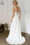 Kateprom A-Line Straps Sweep Train Sleeveless Stain Simple Wedding Dress, Beach Wedding Gown KPW0546