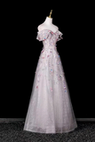 Grey Shimmer 3D Flower Beaded Off The Shoulder Formal Party Dress KPP2366