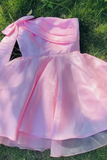 Pink dress with a bow detail on grass