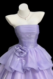 Lavender Strapless Tiered Tulle Ball Gown Evening Dress KPP2394