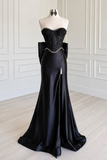 Mermaid Sweetheart Satin Sweep Train Lace Black Long Prom Dress with Beads KPP2396