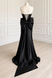 Mermaid Sweetheart Satin Sweep Train Lace Black Long Prom Dress with Beads KPP2396
