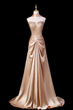 Gold Satin Strapless Prom Dress with Crystal Embellished Bodice KPP2397