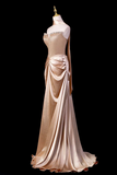 Gold Satin Strapless Prom Dress with Crystal Embellished Bodice KPP2397